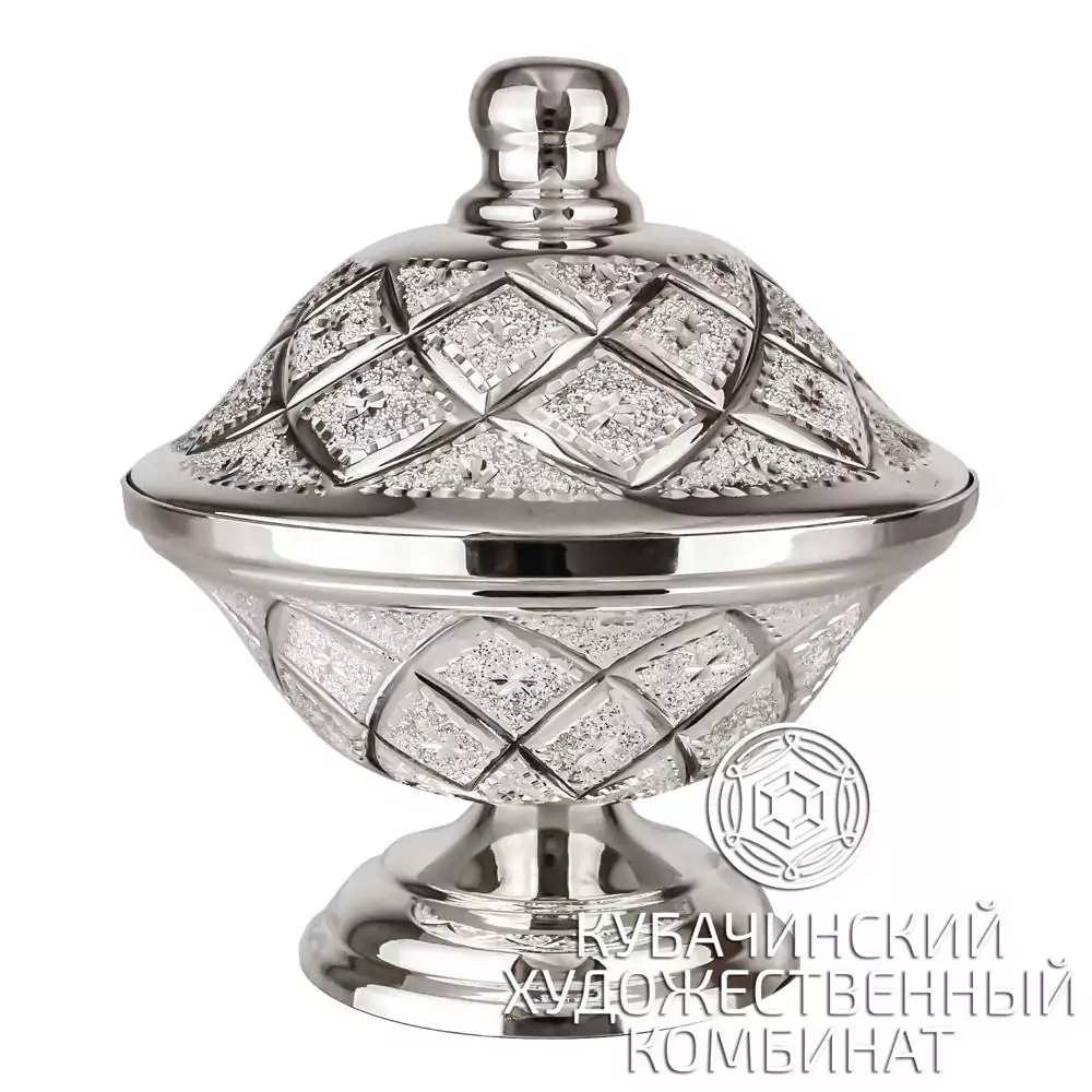 Икорница "Сеть" из серебра на 155 мл