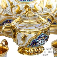 Чайный сервиз "Золотце" из серебра с эмалевыми вставками